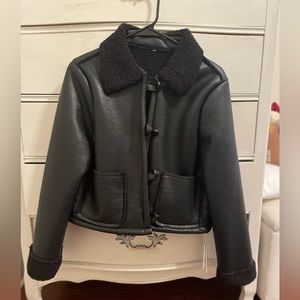 Faux leather shearling lined jacket